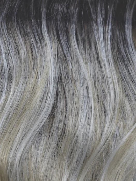Shadowed Custard | Ashy brown root with blend of platinum blond and light honey blond highlights color swatch by Orchid